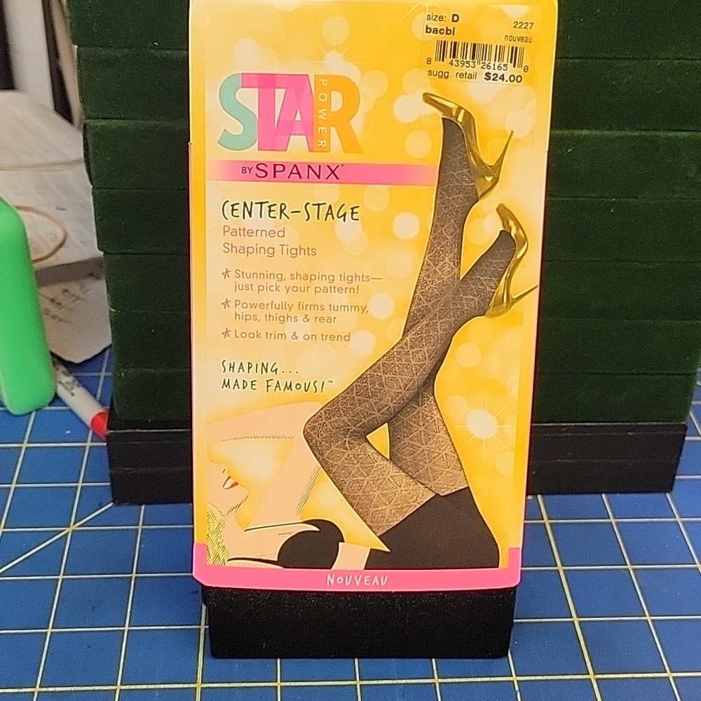 SPANX Star Power Nouveau Black Patterned Shaping Tights Size E New